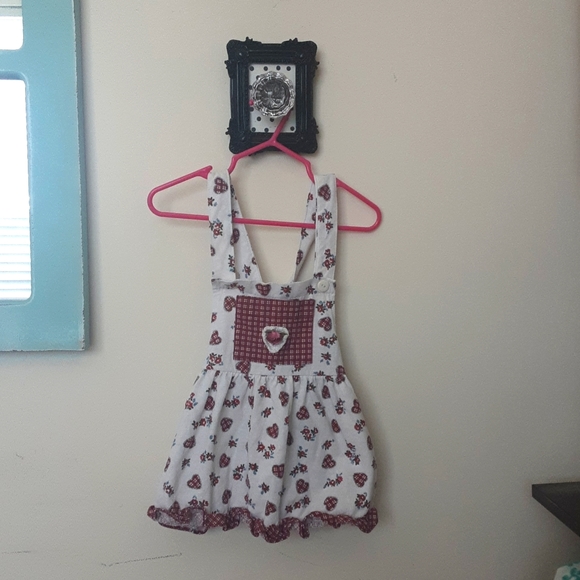 Other - Vintage Valentines Day Patchwork Heart Rose Floral Ruffle Overall Dress